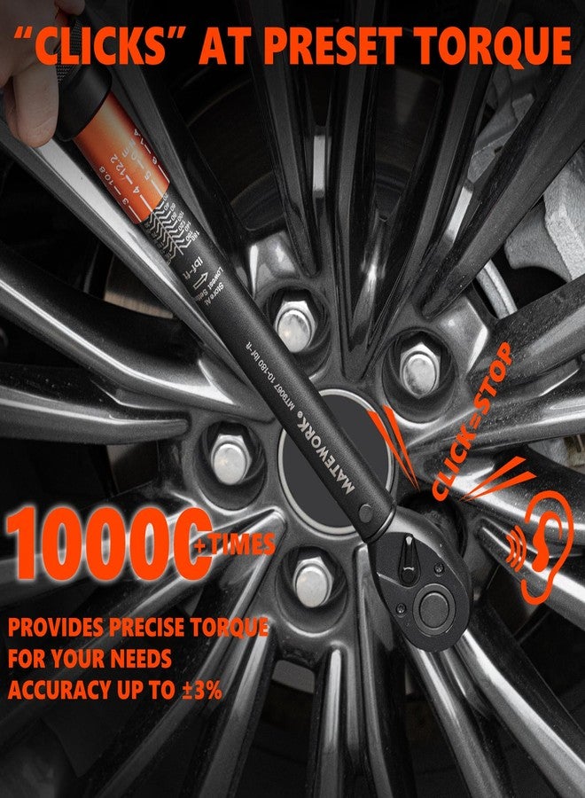 Matework 1/2 Inch Drive Click Torque Wrench, 10-180 ft.lb/13.6-244.1 Nm, ±3% High Precision Lug Nut Torque Wrench with 72 Tooth Dual-Direction for Moto, Wheel Tire and Car Repair - Image 5